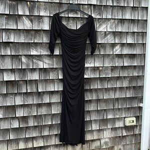 Badgley Mischka belle of the ball ruching off shoulder black dress size 8